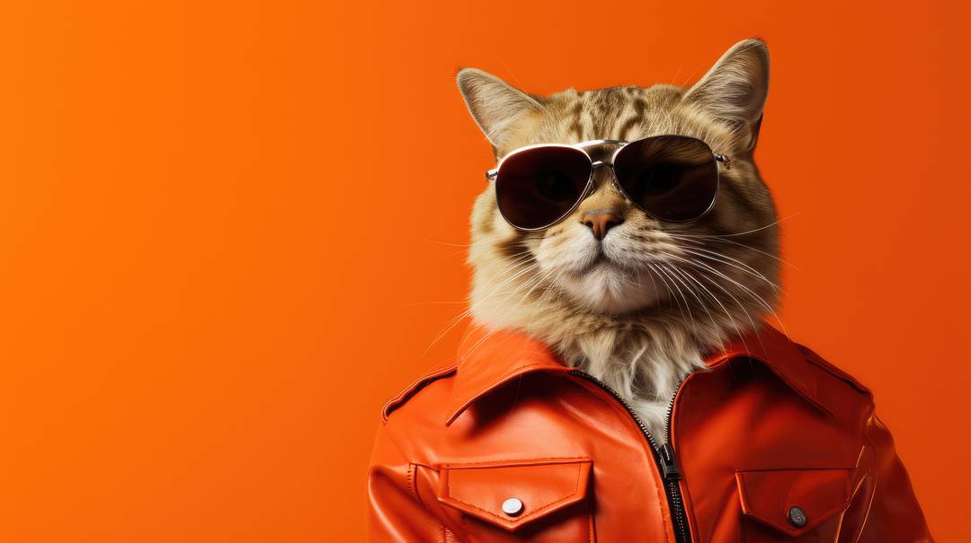 Coole Katze mit Sonnenbrille und Lederjacke